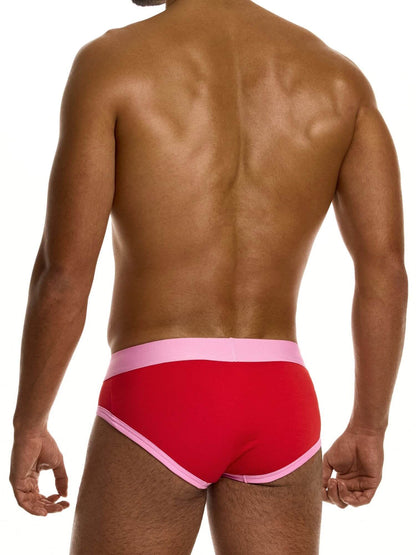 Red underwear with pink waistband on a white background
