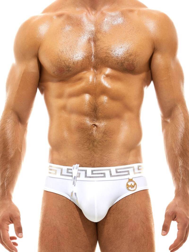 Modus Vivendi Glam Meander Swim Brief, Gold/Silver Foil Print