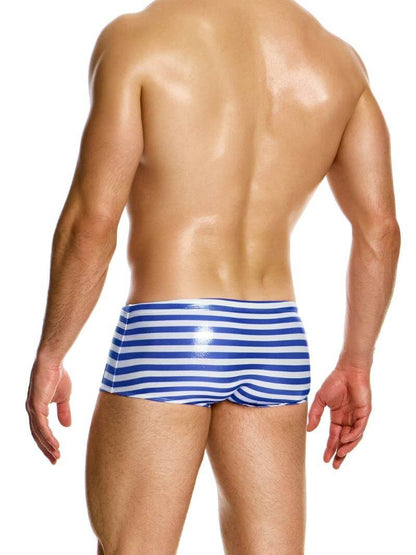 MODUS VIVENDI Laminated Striped Brazil Cut Swim Trunk