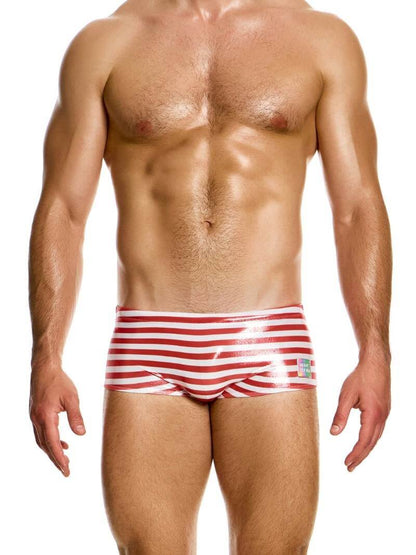 MODUS VIVENDI Laminated Striped Brazil Cut Swim Trunk