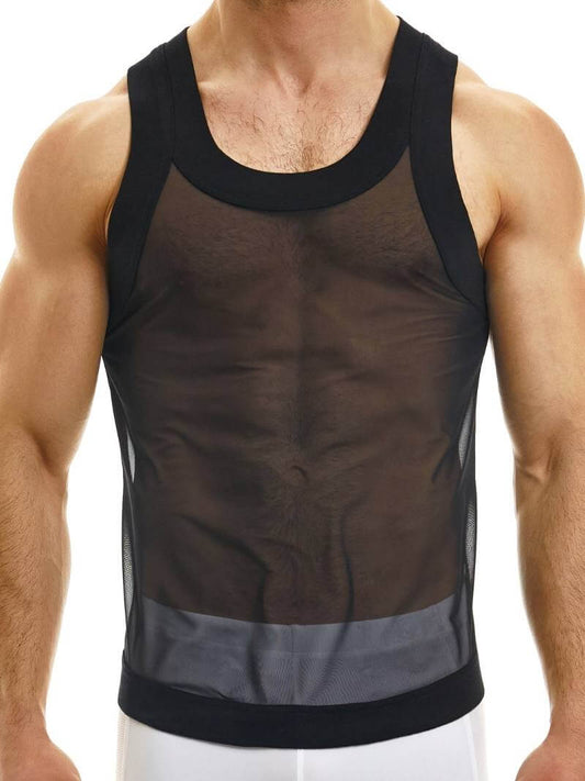 Mens MODUS VIVENDI Muslin Vest: Semi-Transparent Sheer Mesh