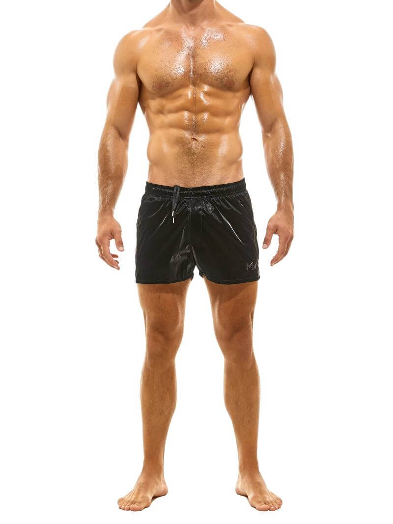 Modus Vivendi Monochrome Moon Swim Shorts: Metallic Velvet Look