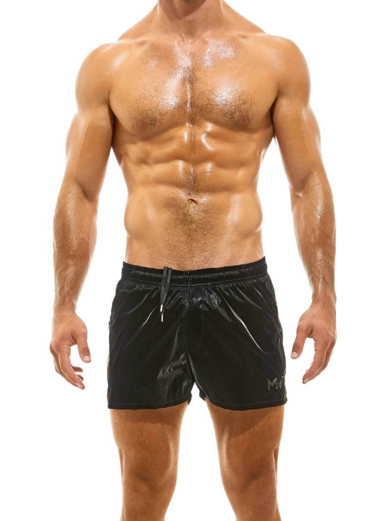 Modus Vivendi Monochrome Moon Swim Shorts: Metallic Velvet Look