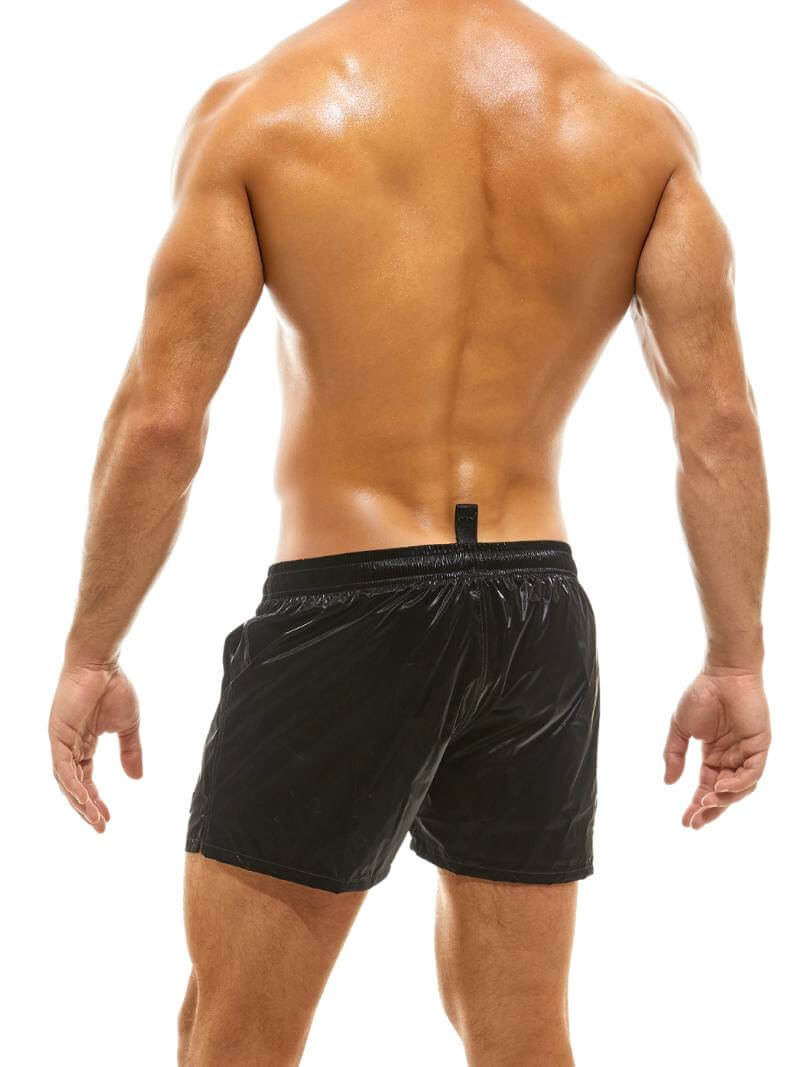 Modus Vivendi Monochrome Moon Swim Shorts: Metallic Velvet Look