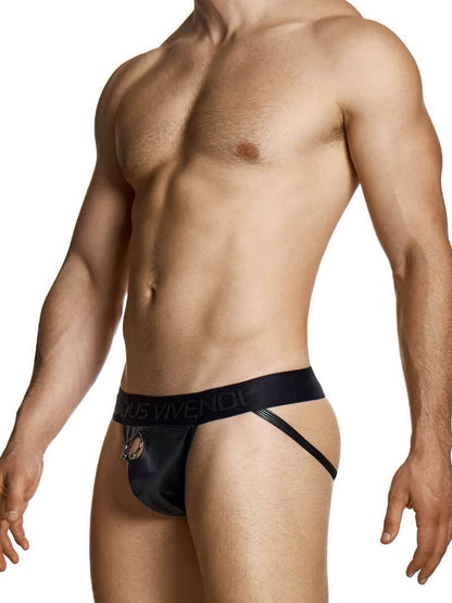 Man wearing a black men's underwear with brand logo on a white background