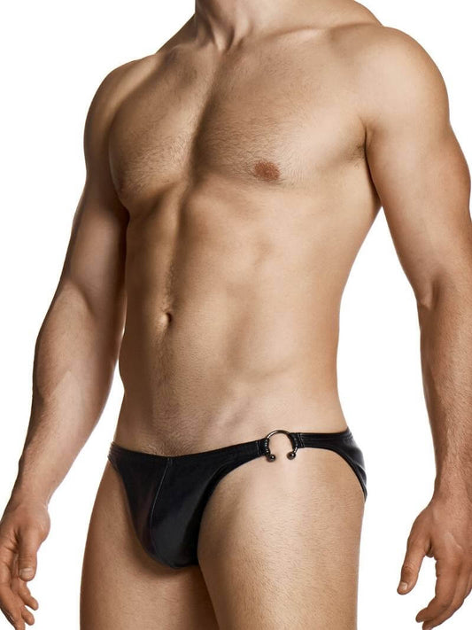 Man wearing a black swim suit on a white background