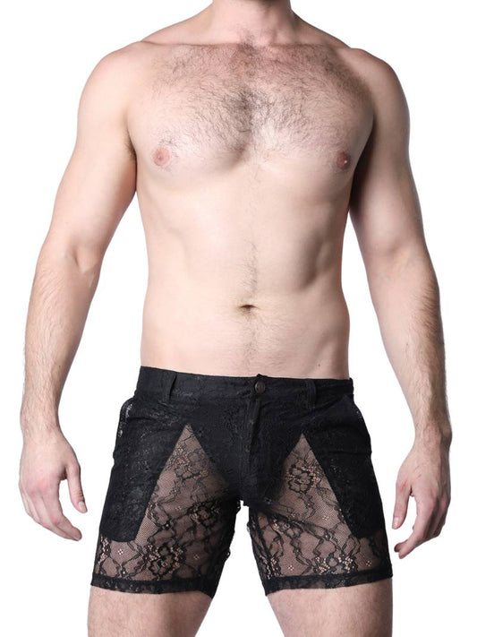 Timoteo Positano Black Floral Lace Short