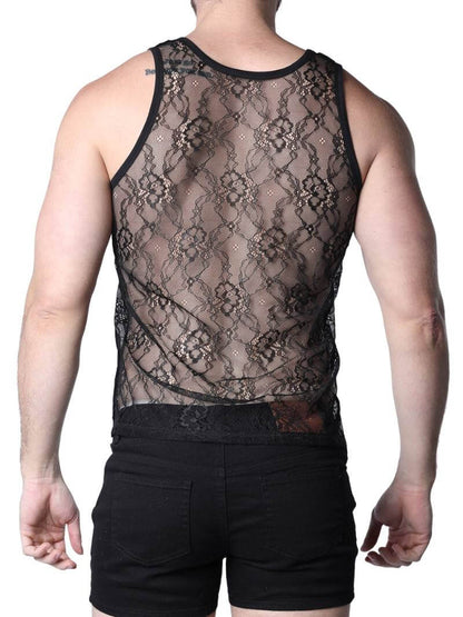 Timoteo Positano Black Floral Lace Tank Top