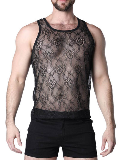 Timoteo Positano Black Floral Lace Tank Top