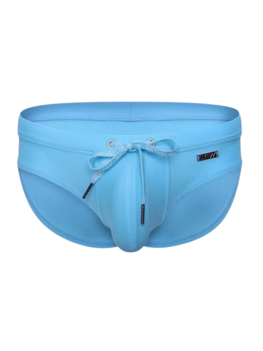 Blue men's sukrew swimwear with a drawstring on a white background