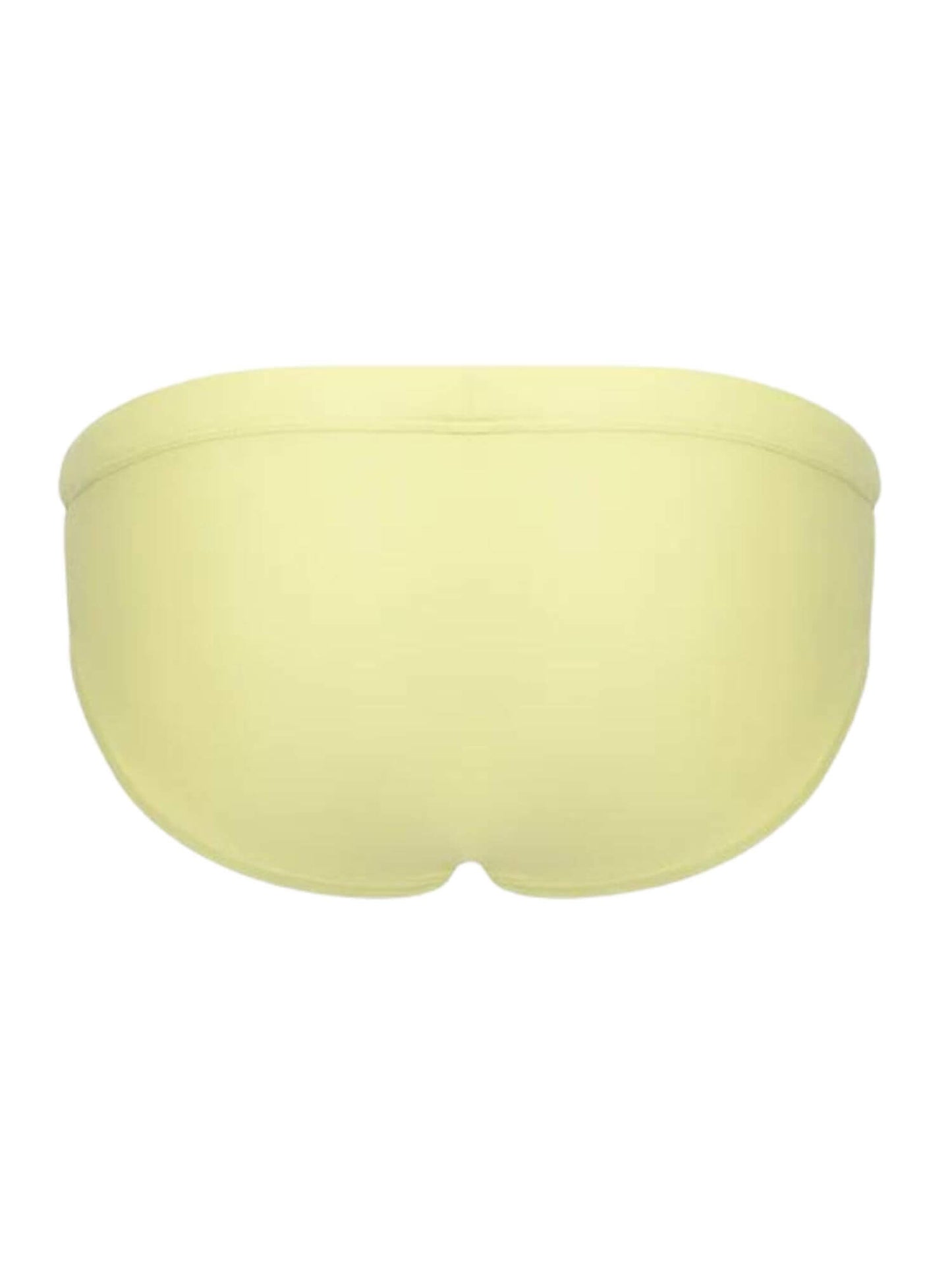 Yellow bikini men's swim brief bottom on a white background