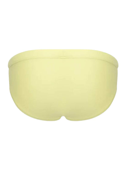 Yellow bikini men's swim brief bottom on a white background