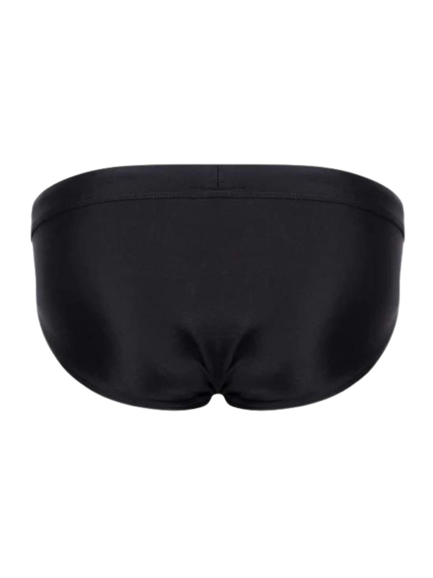 Black swim brief on a white background