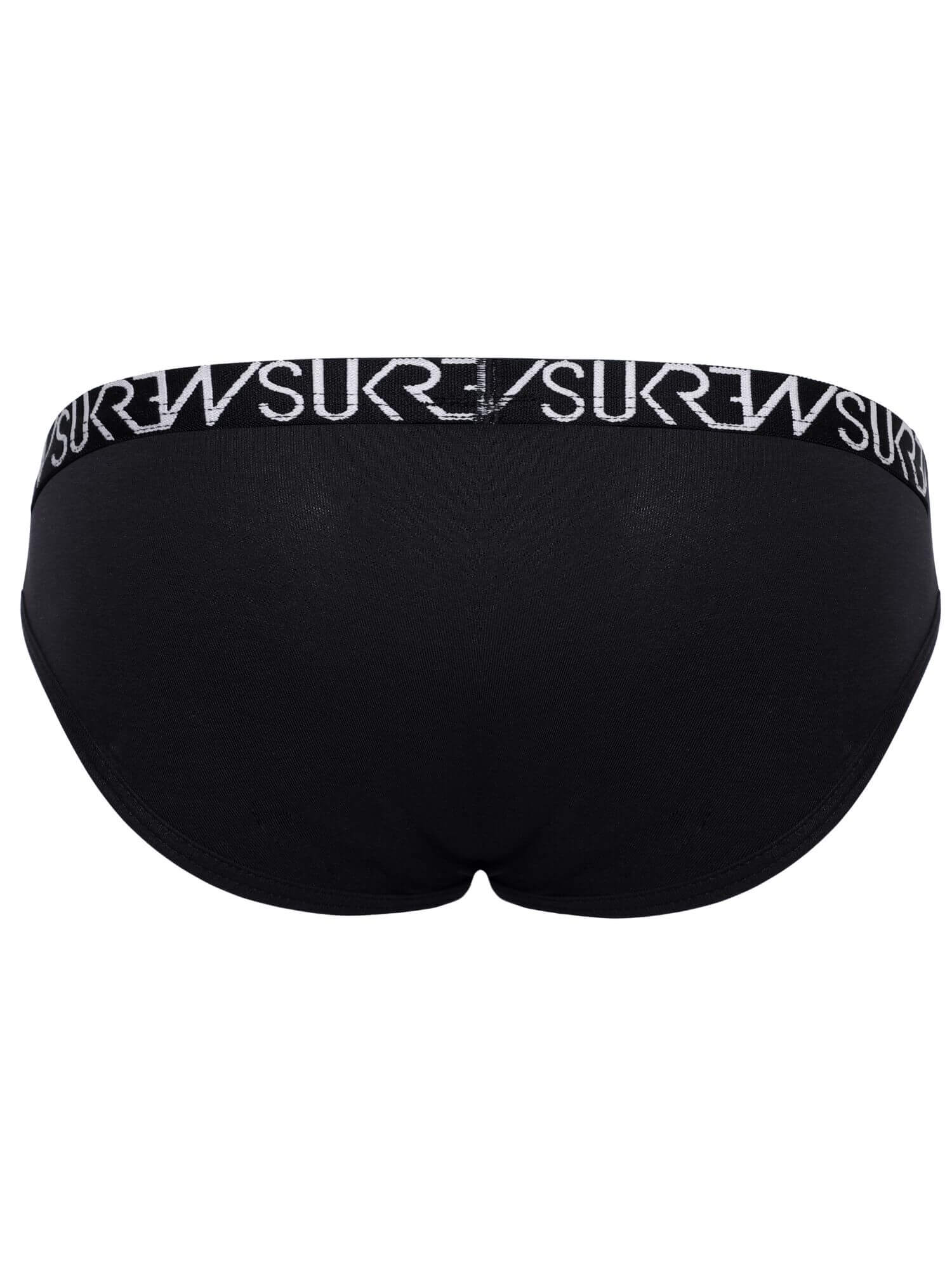 Black women's briefs with a wide elastic waistband featuring the brand name 'SUKREW' in white capital letters.