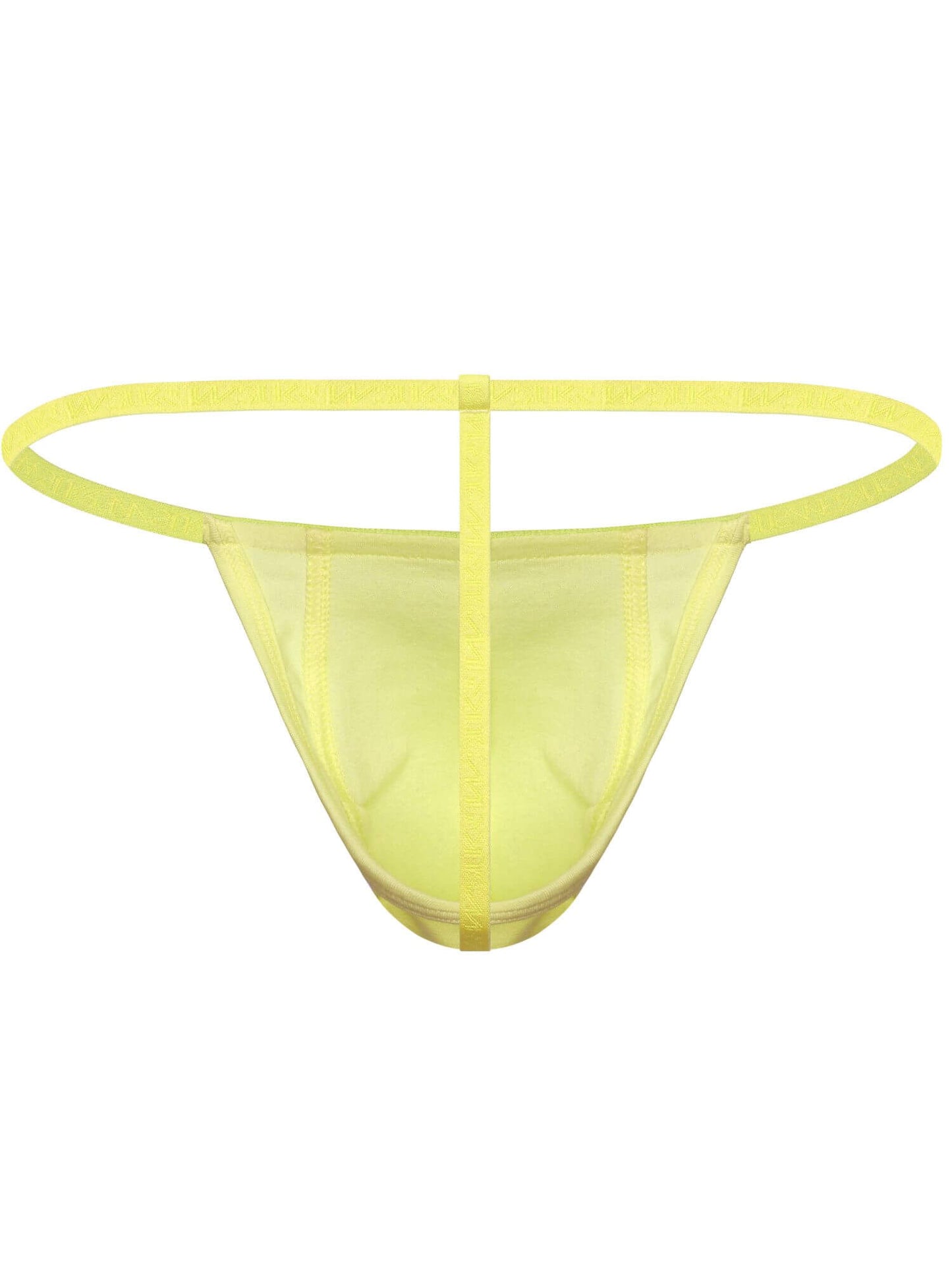 A pair of thong underwear in a pale neon yellow color, shown against a plain white background.