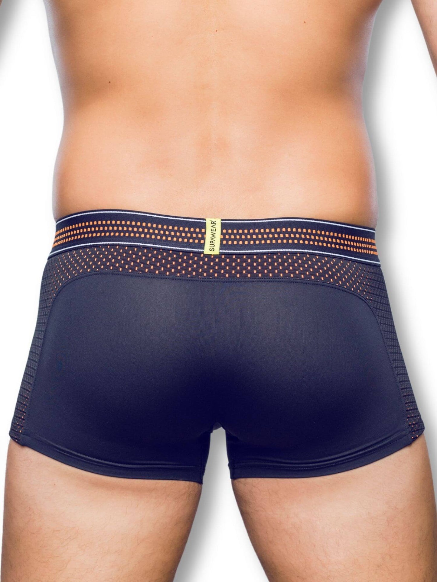 black men's underwear with mesh details on a white background
