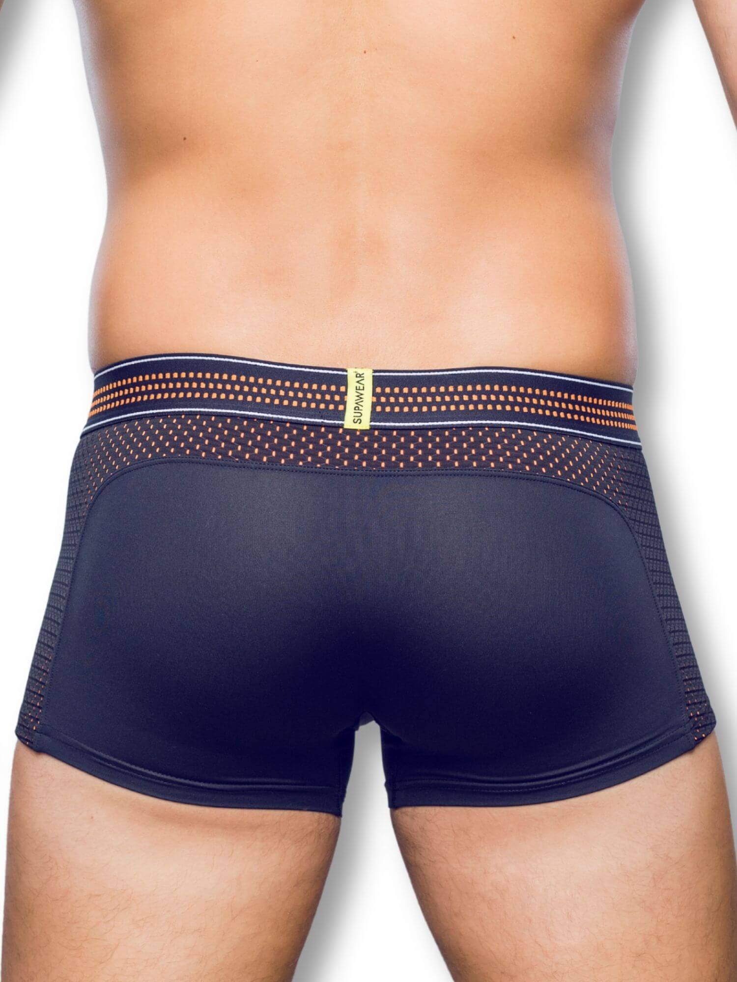 black men's underwear with mesh details on a white background