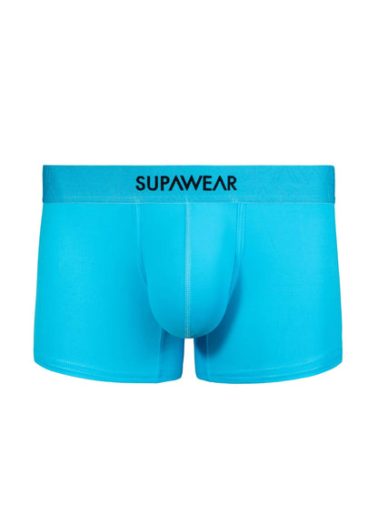 Blue boxer briefs with 'SUPAWEAR' branding on a white background