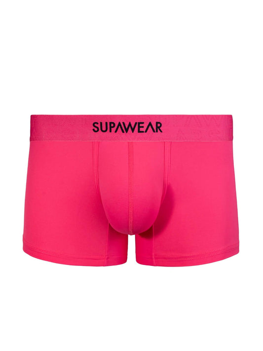 Pink boxer briefs with 'Supawear' branding on a white background