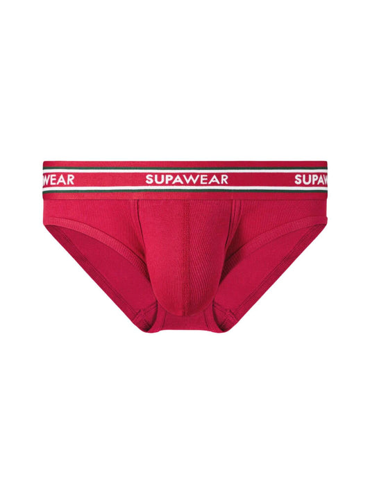 Red men's underwear with Supawear waistband on a white background