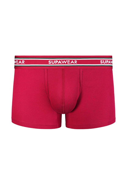 Red boxer briefs with a red waistband featuring 'Supawear' branding on a white background.