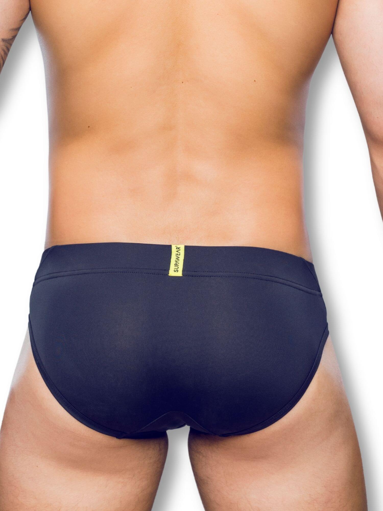 black men's underwear with a brand logo on a white background