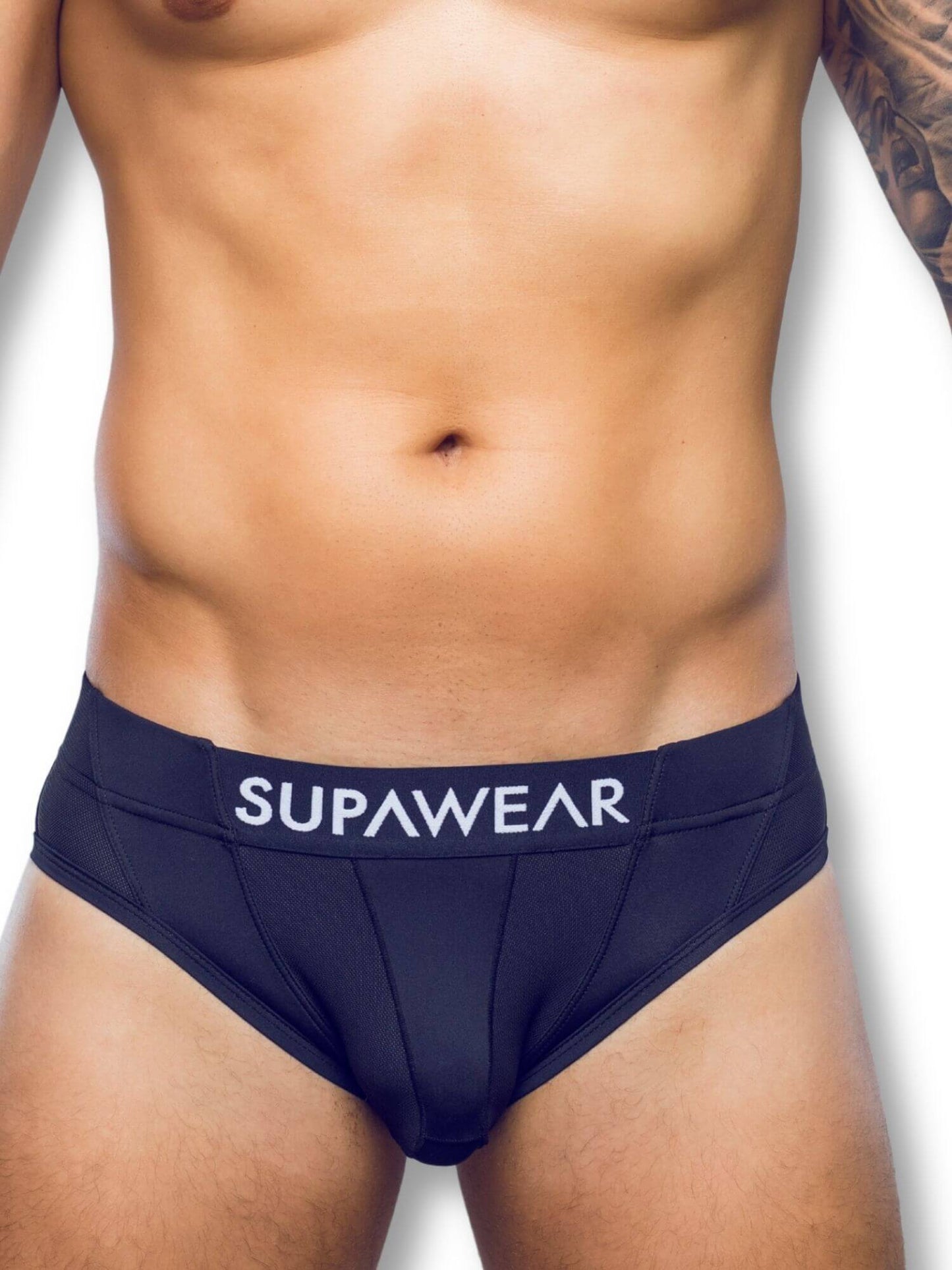 black underwear with 'Supawear' branding on a white background