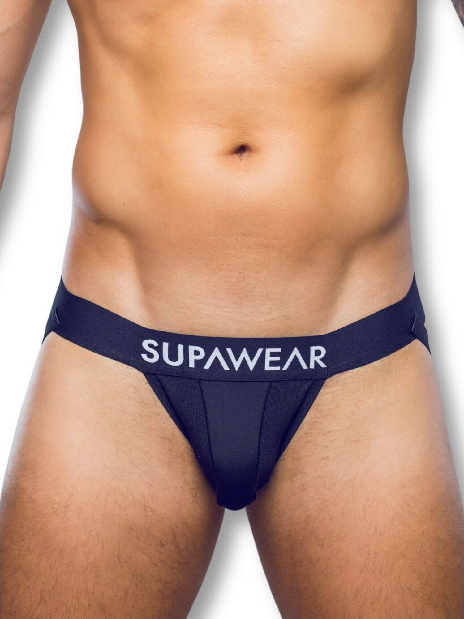 black men's underwear with 'Supawear' branding on a white background