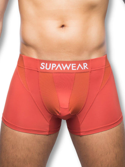 Red boxer briefs with 'Supawear' branding on a white background