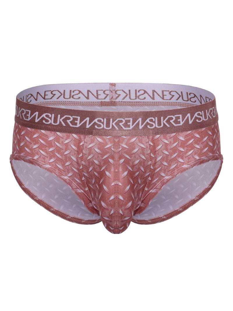 Men's underwear with a patterned design and visible brand logo on a white background
