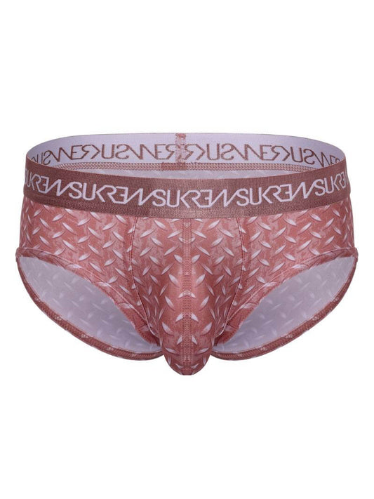 Men's underwear with a patterned design and visible brand logo on a white background