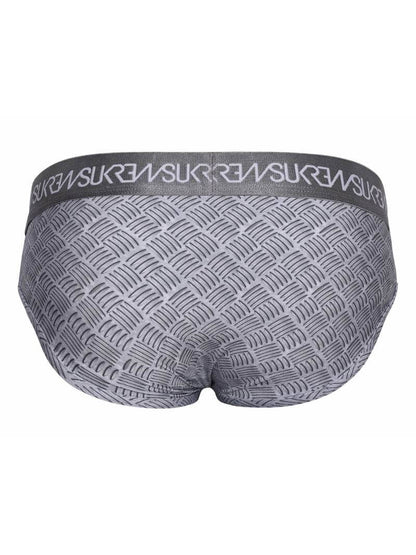 Gray patterned underwear with brand logo on a white background