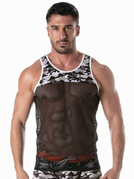 TOF Paris Camouflage See-Through Mesh Tank Top