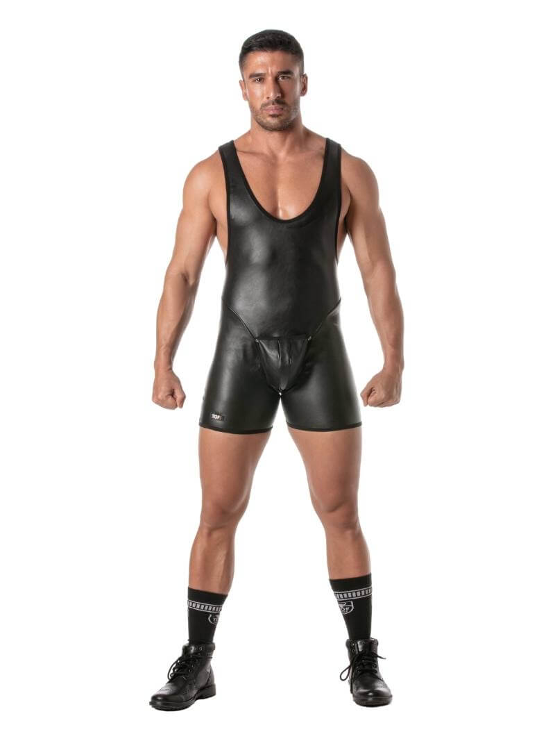 TOF Paris Kinky Leather Look Bodysuit with Removable Pouch