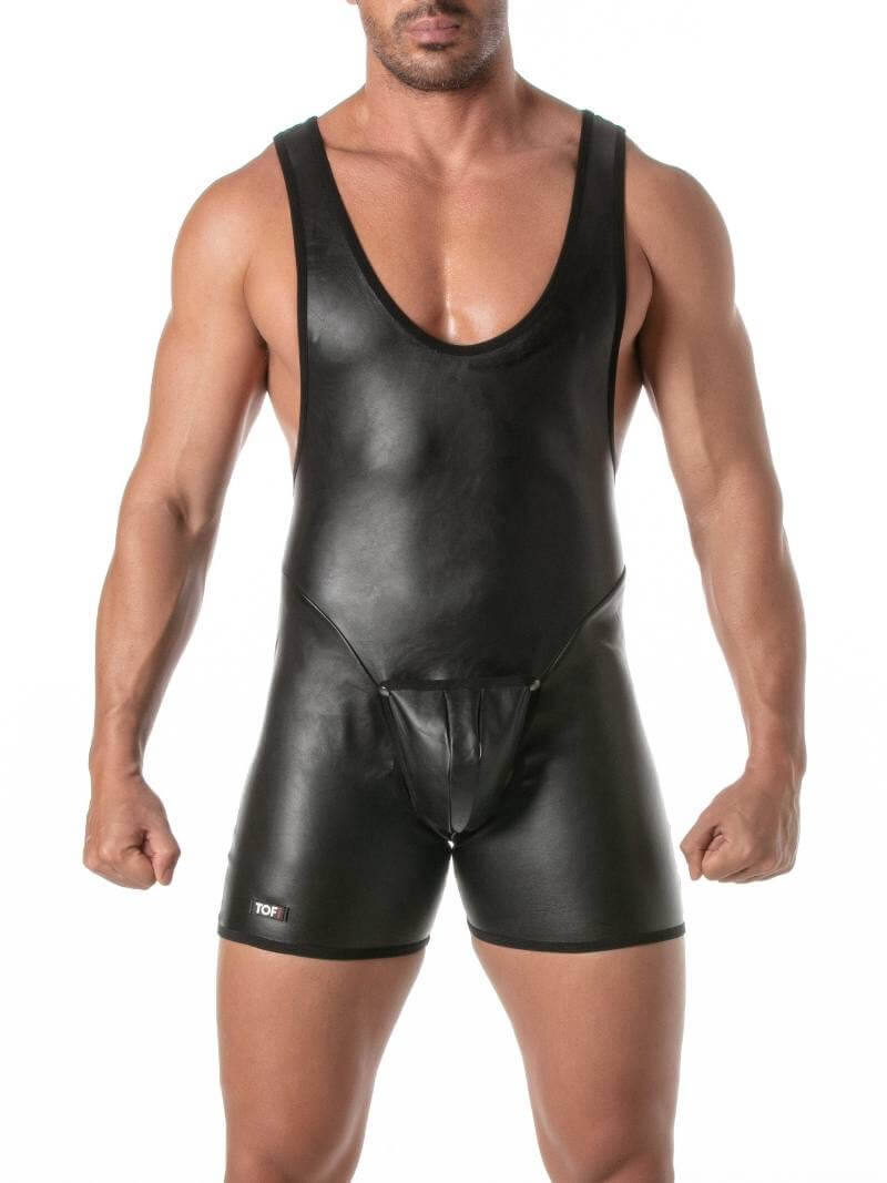 TOF Paris Kinky Leather Look Bodysuit with Removable Pouch