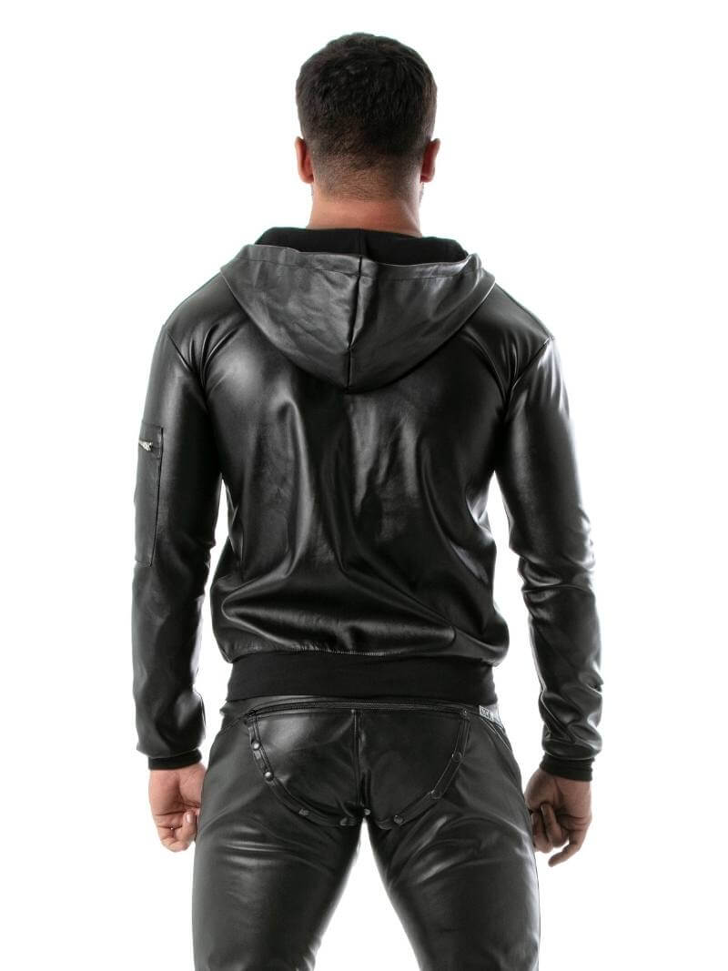 TOF Paris Leather-Look Long Sleeve Hooded Jacket