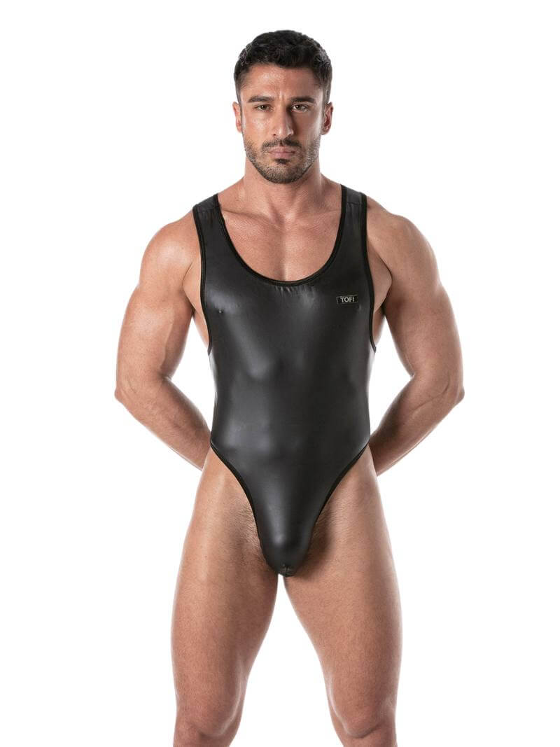 TOF Paris Kinky Leather Look Bodysuit Thong