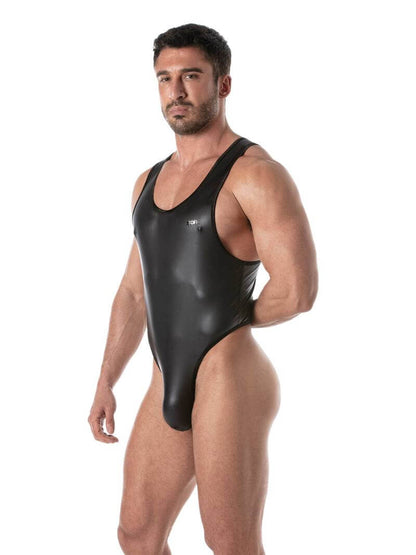 TOF Paris Kinky Leather Look Bodysuit with Thong Rear