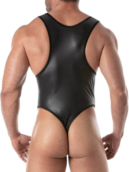 TOF Paris Kinky Leather Look Bodysuit with Thong Rear