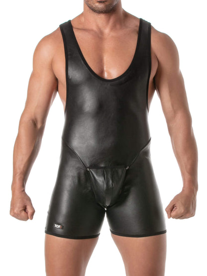 TOF Paris Kinky Leather Look Bodysuit with Removable Pouch