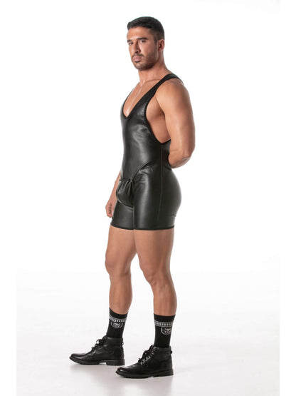 TOF Paris Kinky Leather Look Bodysuit with Removable Pouch