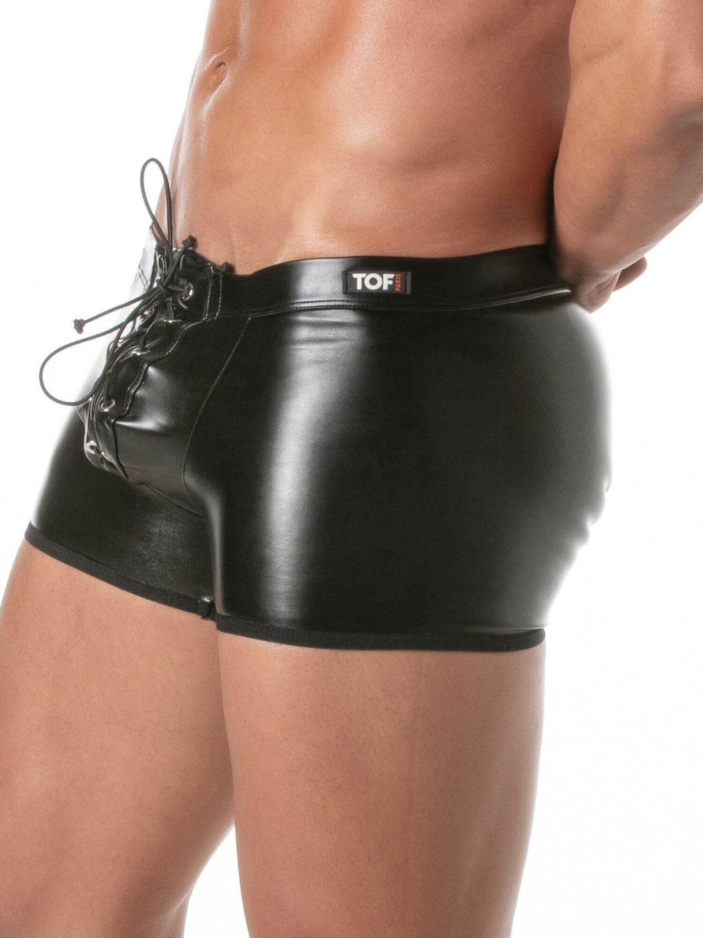 TOF Paris Kinky Leather Look Boxer with Lace-Up Pouch