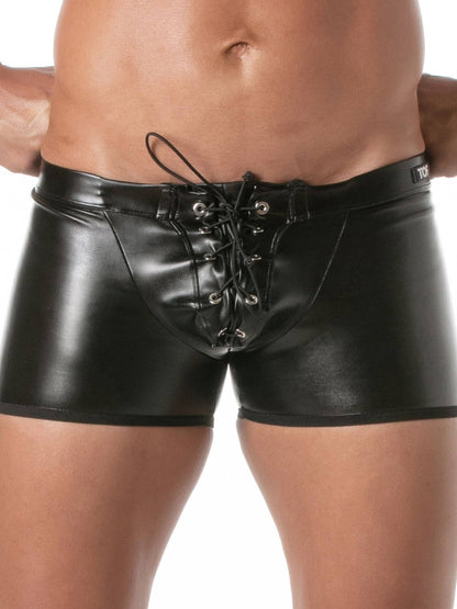 TOF Paris Kinky Leather Look Boxer with Lace-Up Pouch