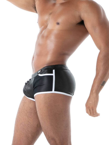 Black men's underwear with mesh panels on a white background