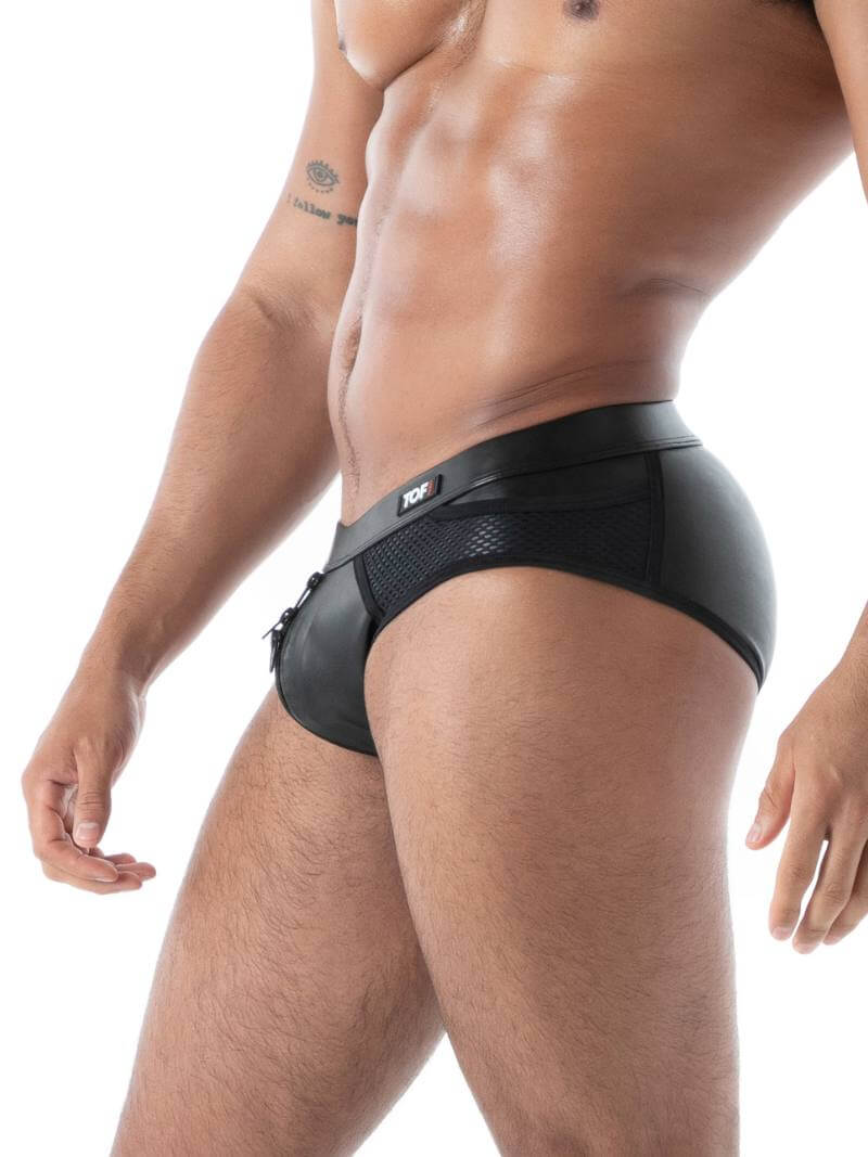 Black men's underwear with brand logo on a white background