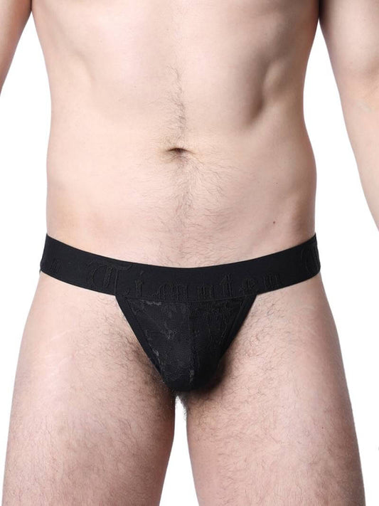 Timoteo Positano Black Floral Lace Bikini Tanga