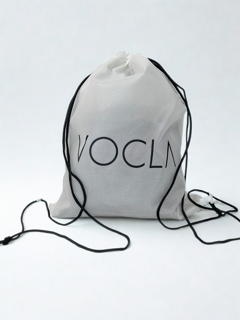VOCLA drawstring bag in white with black drawstrings