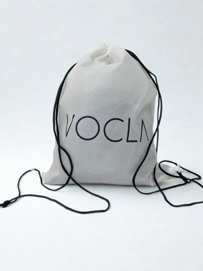 VOCLA drawstring bag in white with black drawstrings