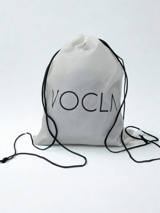 VOCLA drawstring bag in white with black drawstrings