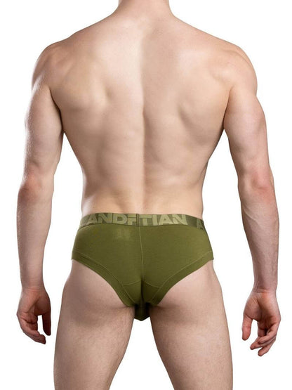 Green men's underwear with brand logo on a white background